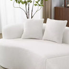 Curved Four Seater Full Compression Sponge Sofa, Teddy Velvet Fabric, No-Assembly Compact Sofa for Small Spaces & Apartments