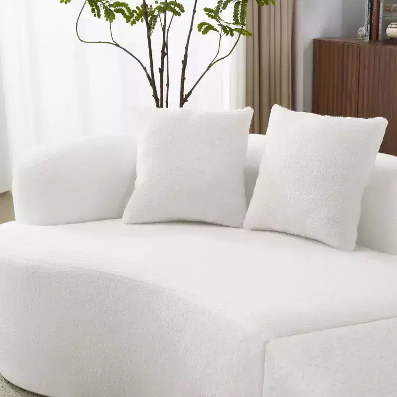 Curved Four Seater Full Compression Sponge Sofa, Teddy Velvet Fabric, No-Assembly Compact Sofa for Small Spaces & Apartments