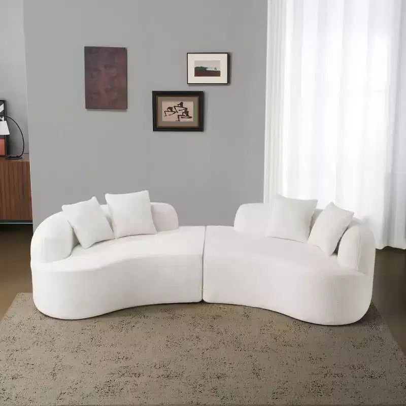 Curved Four Seater Full Compression Sponge Sofa, Teddy Velvet Fabric, No-Assembly Compact Sofa for Small Spaces & Apartments