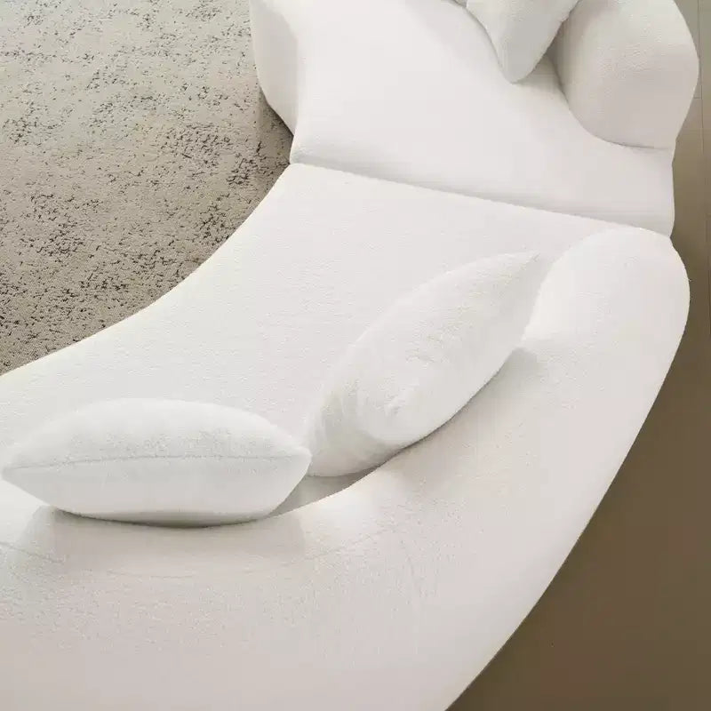 Curved Four Seater Full Compression Sponge Sofa, Teddy Velvet Fabric, No-Assembly Compact Sofa for Small Spaces & Apartments