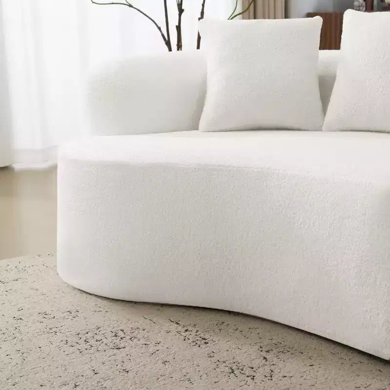 Curved Four Seater Full Compression Sponge Sofa, Teddy Velvet Fabric, No-Assembly Compact Sofa for Small Spaces & Apartments