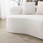 Curved Four Seater Full Compression Sponge Sofa, Teddy Velvet Fabric, No-Assembly Compact Sofa for Small Spaces & Apartments