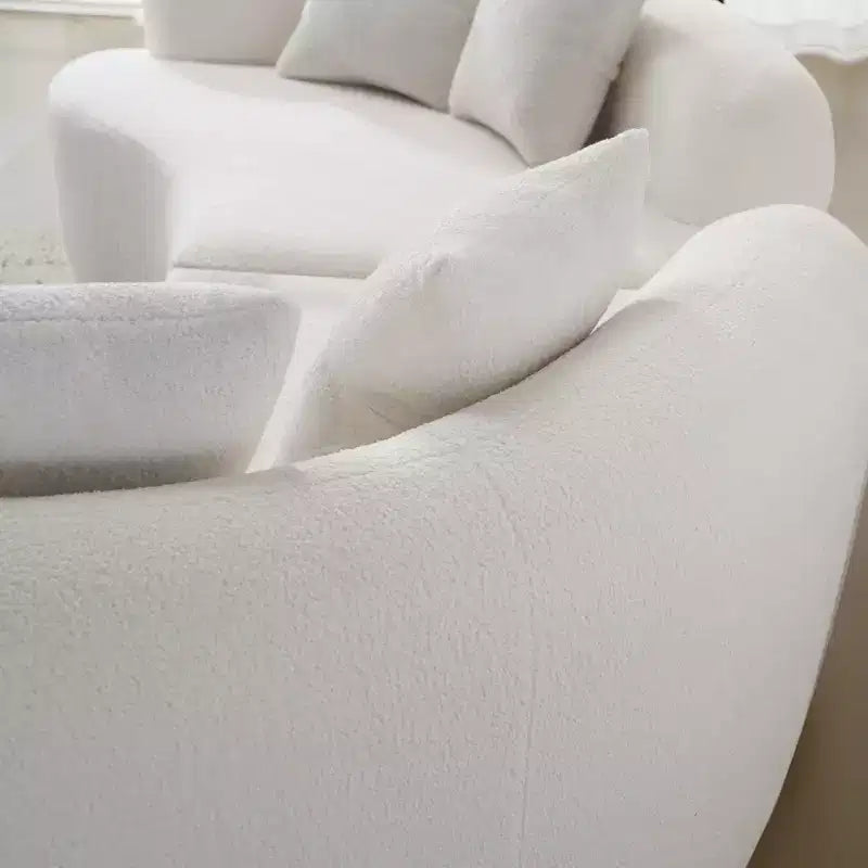 Curved Four Seater Full Compression Sponge Sofa, Teddy Velvet Fabric, No-Assembly Compact Sofa for Small Spaces & Apartments
