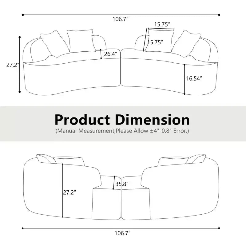 Curved Four Seater Full Compression Sponge Sofa, Teddy Velvet Fabric, No-Assembly Compact Sofa for Small Spaces & Apartments