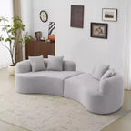 Curved Four Seater Full Compression Sponge Sofa, Teddy Velvet Fabric, No-Assembly Compact Sofa for Small Spaces & Apartments