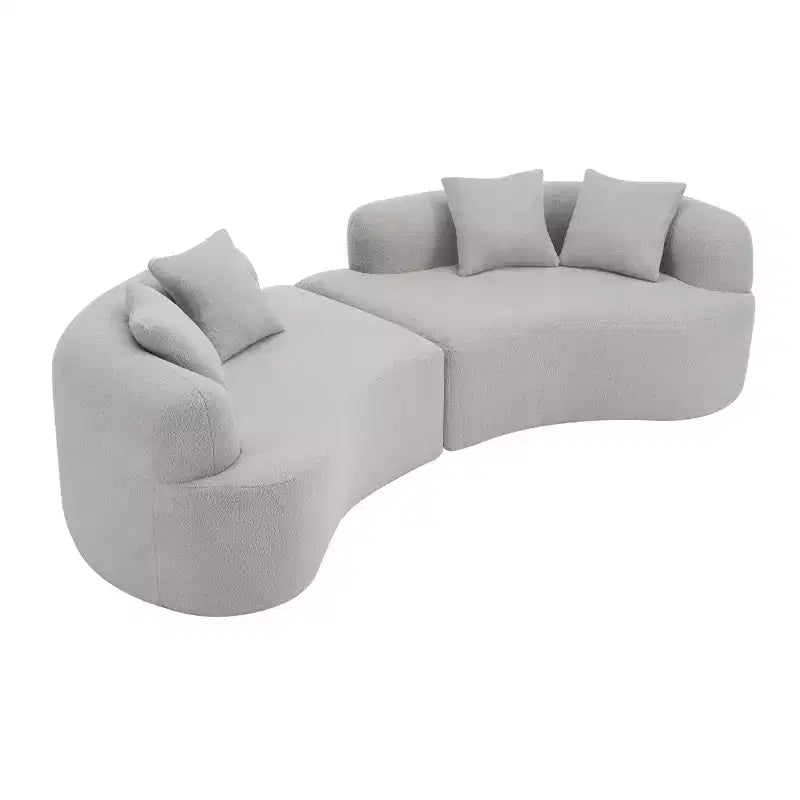 Curved Four Seater Full Compression Sponge Sofa, Teddy Velvet Fabric, No-Assembly Compact Sofa for Small Spaces & Apartments