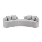 Curved Four Seater Full Compression Sponge Sofa, Teddy Velvet Fabric, No-Assembly Compact Sofa for Small Spaces & Apartments