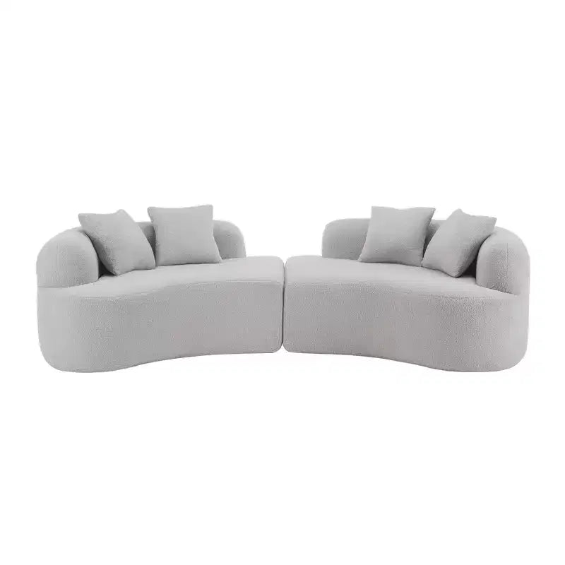 Curved Four Seater Full Compression Sponge Sofa, Teddy Velvet Fabric, No-Assembly Compact Sofa for Small Spaces & Apartments