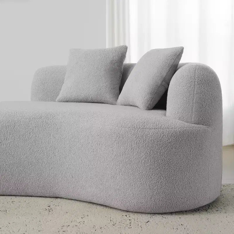 Curved Four Seater Full Compression Sponge Sofa, Teddy Velvet Fabric, No-Assembly Compact Sofa for Small Spaces & Apartments