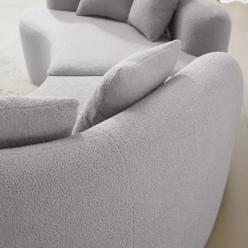 Curved Four Seater Full Compression Sponge Sofa, Teddy Velvet Fabric, No-Assembly Compact Sofa for Small Spaces & Apartments