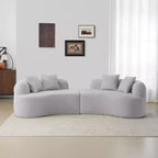 Curved Four Seater Full Compression Sponge Sofa, Teddy Velvet Fabric, No-Assembly Compact Sofa for Small Spaces & Apartments
