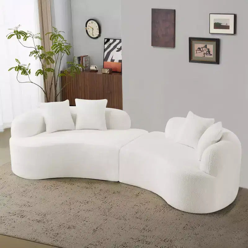Curved Four Seater Full Compression Sponge Sofa, Teddy Velvet Fabric, No-Assembly Compact Sofa for Small Spaces & Apartments