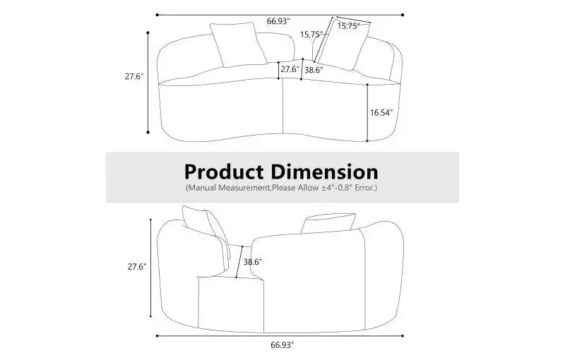 67 Inch Curved Loveseat Full Compression Sponge Sofa, Teddy Velvet Fabric, No-Assembly Compact Sofa for Small Spaces & Apartments