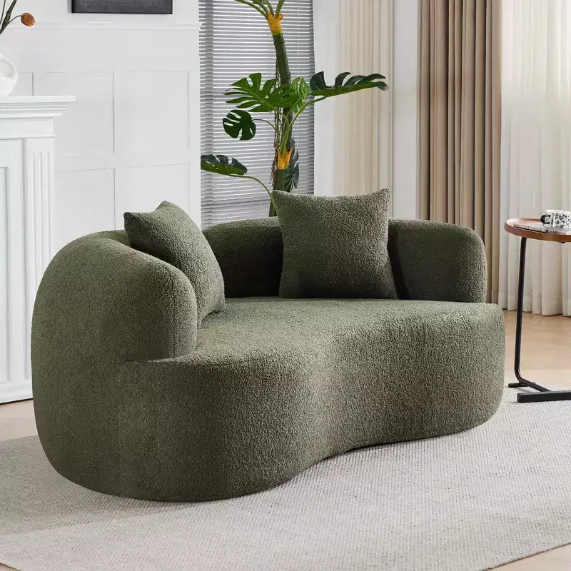 67 Inch Curved Loveseat Full Compression Sponge Sofa, Teddy Velvet Fabric, No-Assembly Compact Sofa for Small Spaces & Apartments