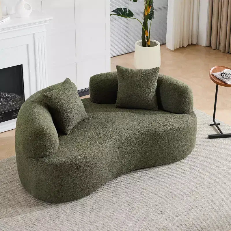 67 Inch Curved Loveseat Full Compression Sponge Sofa, Teddy Velvet Fabric, No-Assembly Compact Sofa for Small Spaces & Apartments