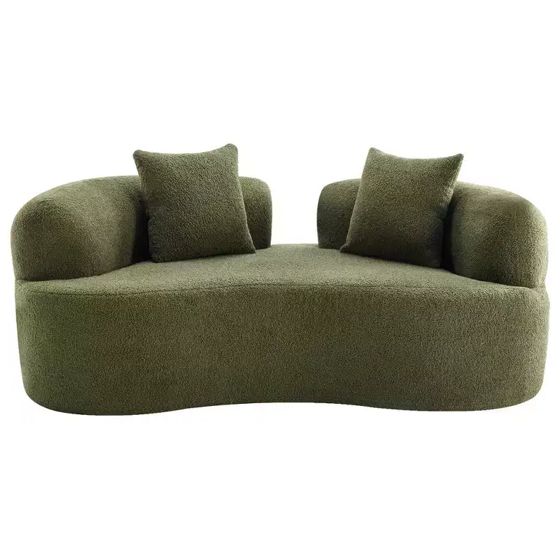 67 Inch Curved Loveseat Full Compression Sponge Sofa, Teddy Velvet Fabric, No-Assembly Compact Sofa for Small Spaces & Apartments
