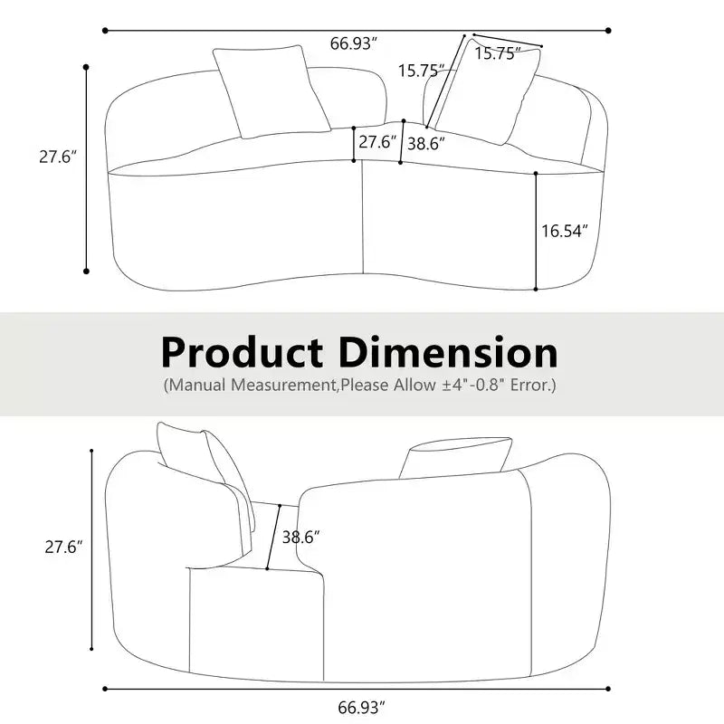 67 Inch Curved Loveseat Full Compression Sponge Sofa, Teddy Velvet Fabric, No-Assembly Compact Sofa for Small Spaces & Apartments