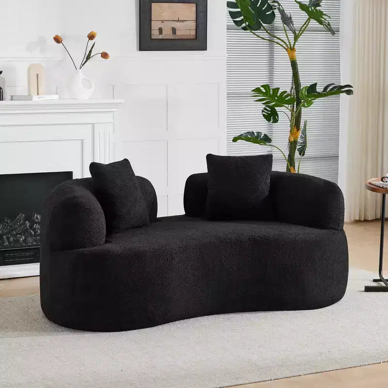 67 Inch Curved Loveseat Full Compression Sponge Sofa, Teddy Velvet Fabric, No-Assembly Compact Sofa for Small Spaces & Apartments