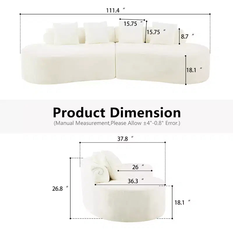 Modern and simple curved flannelette sofa. Creative multi-seater for the living room, with a combination of pillows.