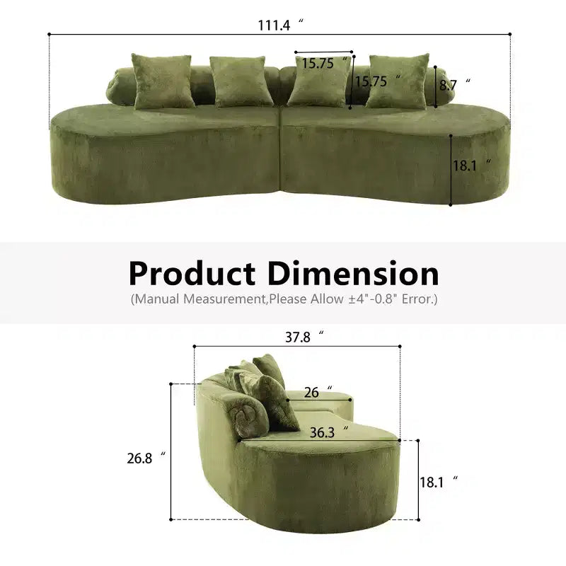 Modern and simple curved flannelette sofa. Creative multi-seater for the living room, with a combination of pillows.