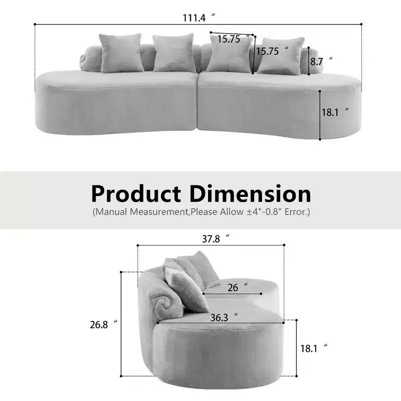 Modern and simple curved flannelette sofa. Creative multi-seater for the living room, with a combination of pillows.