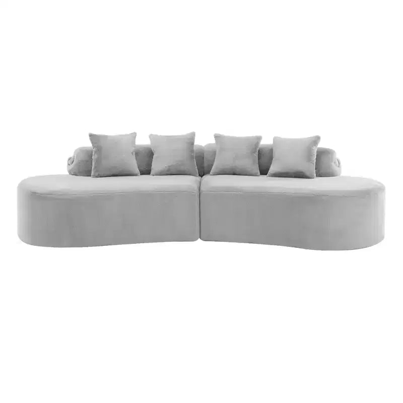 Modern and simple curved flannelette sofa. Creative multi-seater for the living room, with a combination of pillows.