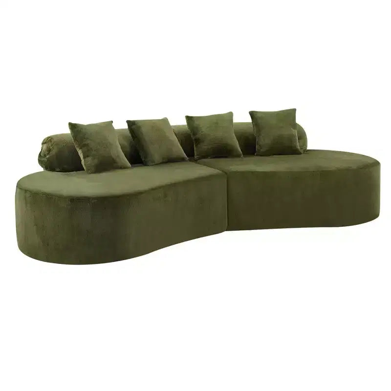 Modern and simple curved flannelette sofa. Creative multi-seater for the living room, with a combination of pillows.