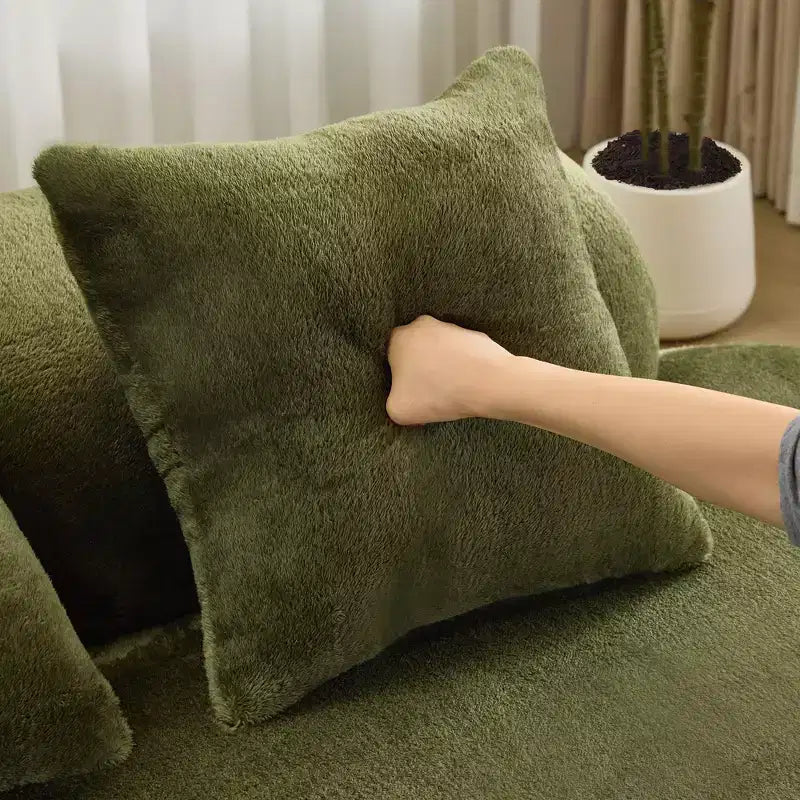 Modern and simple curved flannelette sofa. Creative multi-seater for the living room, with a combination of pillows.