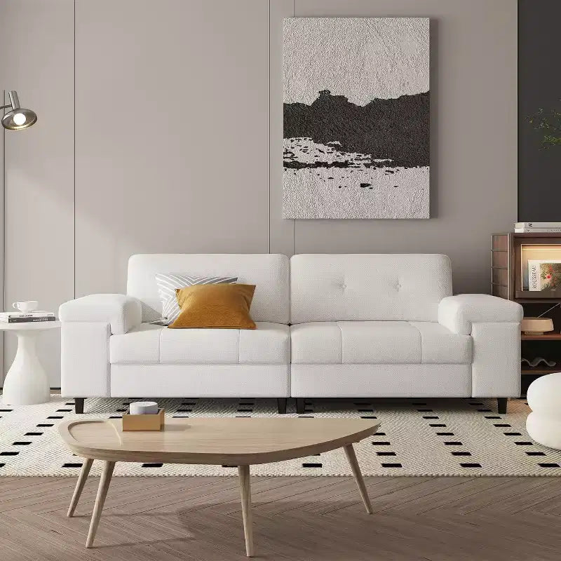 85 Inch 3 Seater Couch with Deep Seat & Adjustable Armrest, Mid Century Modern Living Room Sofa, Comfy Chenille Sofa Comfortable Couches