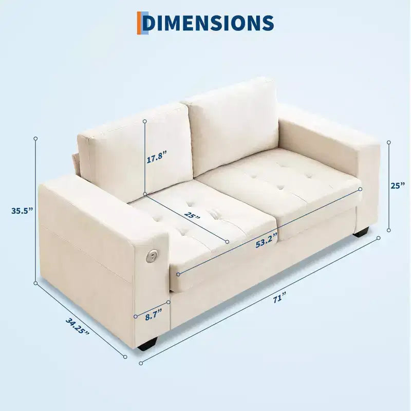Cloud Couch, 70'' Oversized Mid Century Chenille Sofa with USB Ports - No Assembly, Deep Seat for Living Room Office