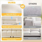 GustoWave 3 Seater Sofa Couch, 6-Level Adjustable Armrests and Headrest, Morden PU Leather Sofas with Two Independent Sofas, Beige