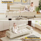 GustoWave 3 Seater Sofa Couch, 6-Level Adjustable Armrests and Headrest, Morden PU Leather Sofas with Two Independent Sofas, Beige