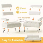 GustoWave 3 Seater Sofa Couch, 6-Level Adjustable Armrests and Headrest, Morden PU Leather Sofas with Two Independent Sofas, Beige