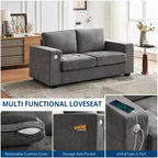 Modern Fabric 2 Seater Couch with Solid Wood Frame, Chenille Loveseat Sofa with Wide Armrest, Removable Sofa Cushion