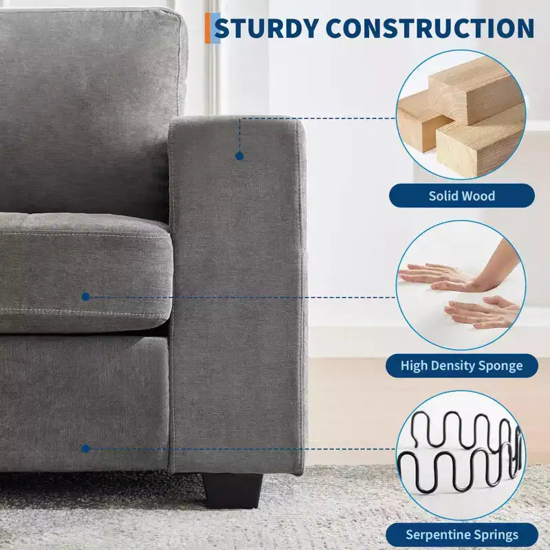 Modern Fabric 2 Seater Couch with Solid Wood Frame, Chenille Loveseat Sofa with Wide Armrest, Removable Sofa Cushion