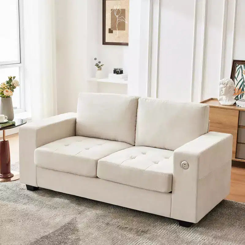 Modern Fabric 2 Seater Couch with Solid Wood Frame, Chenille Loveseat Sofa with Wide Armrest, Removable Sofa Cushion