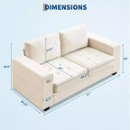 Modern Fabric 2 Seater Couch with Solid Wood Frame, Chenille Loveseat Sofa with Wide Armrest, Removable Sofa Cushion