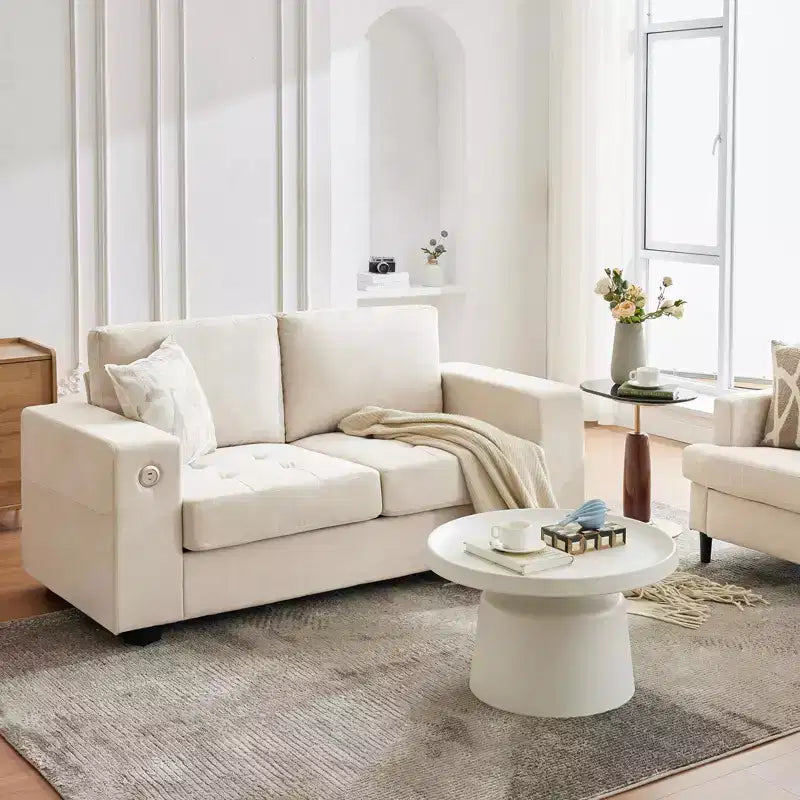 Modern Fabric 2 Seater Couch with Solid Wood Frame, Chenille Loveseat Sofa with Wide Armrest, Removable Sofa Cushion