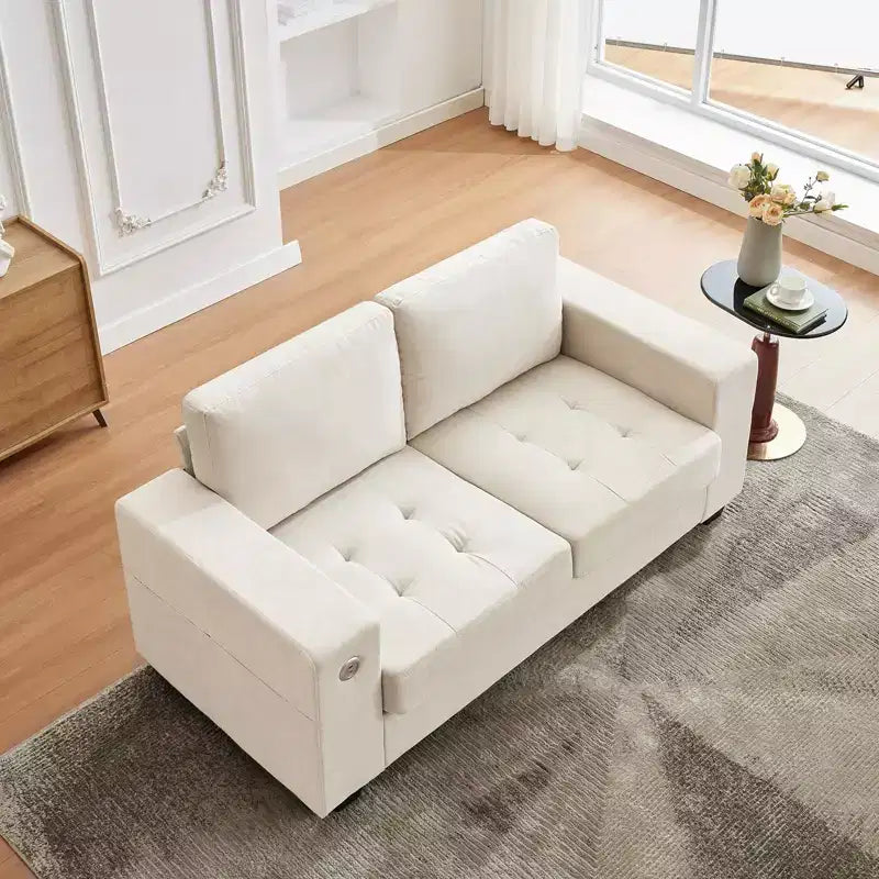 Modern Fabric 2 Seater Couch with Solid Wood Frame, Chenille Loveseat Sofa with Wide Armrest, Removable Sofa Cushion