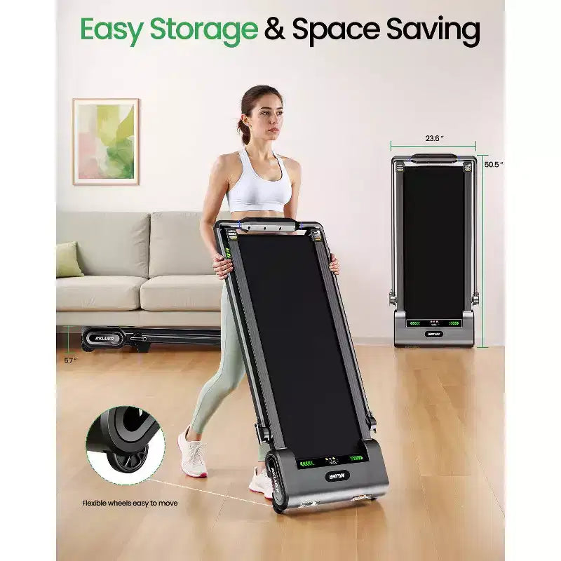 Akluer Foldable Walking Pad with 13% Auto Incline, 2.5HP Under Desk Treadmill with Handlebar & Remote, LED Display for Home Office Running