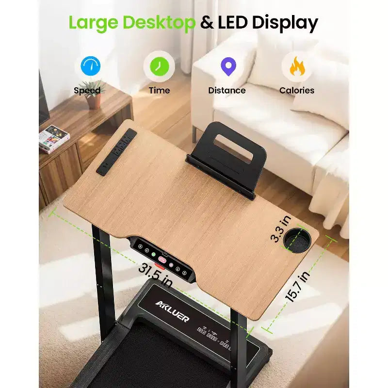 Akluer Walking Pad Treadmill with Adjustable Desk, 2.5HP Compact Under Desk Treadmill with Remote, Foldable Quiet Treadmill for Home Office