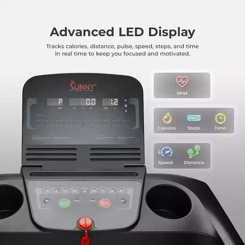 Tapis de course intelligent Sunny Health & Fitness Active 300 avec Wi-Fi, inclinaison manuelle à 3 niveaux, absorption des chocs et connectivité à l'application SunnyFit