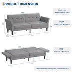 89 Inch Futon Sofa Bed, Modern Sleeper Couch with Adjustable Backrest & Armrest, Convertible Futon Couch for Living Room, Bedroom, Apartments