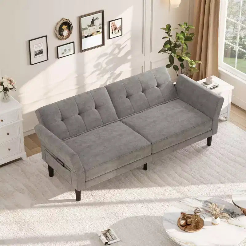 89 Inch Futon Sofa Bed, Modern Sleeper Couch with Adjustable Backrest & Armrest, Convertible Futon Couch for Living Room, Bedroom, Apartments