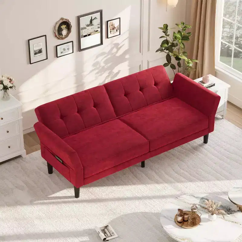 89 Inch Futon Sofa Bed, Modern Sleeper Couch with Adjustable Backrest & Armrest, Convertible Futon Couch for Living Room, Bedroom, Apartments