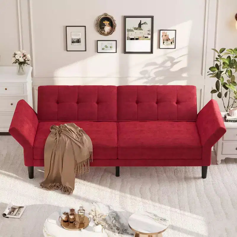 89 Inch Futon Sofa Bed, Modern Sleeper Couch with Adjustable Backrest & Armrest, Convertible Futon Couch for Living Room, Bedroom, Apartments