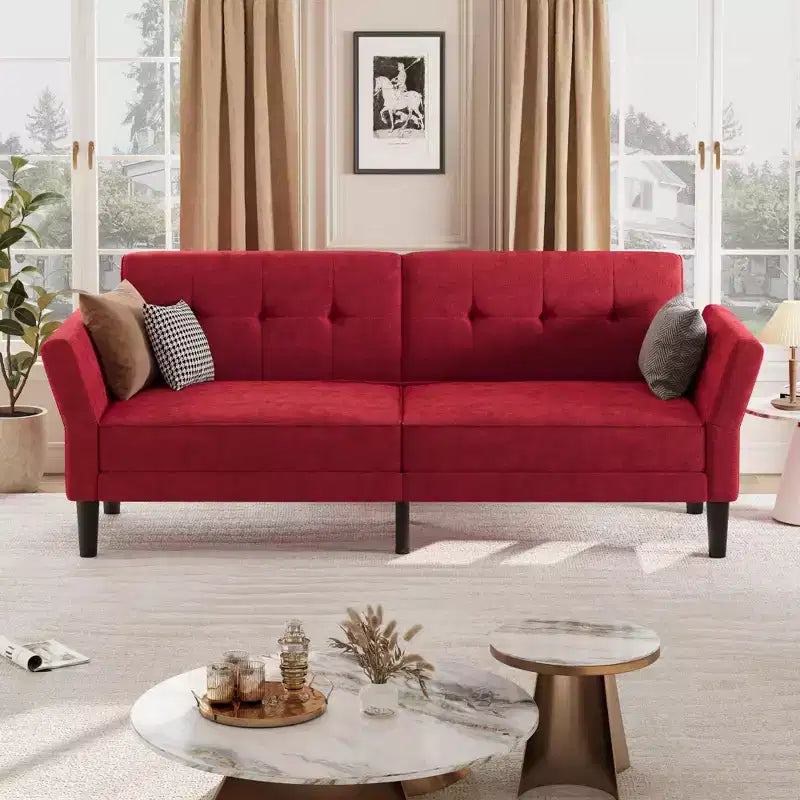 89 Inch Futon Sofa Bed, Modern Sleeper Couch with Adjustable Backrest & Armrest, Convertible Futon Couch for Living Room, Bedroom, Apartments