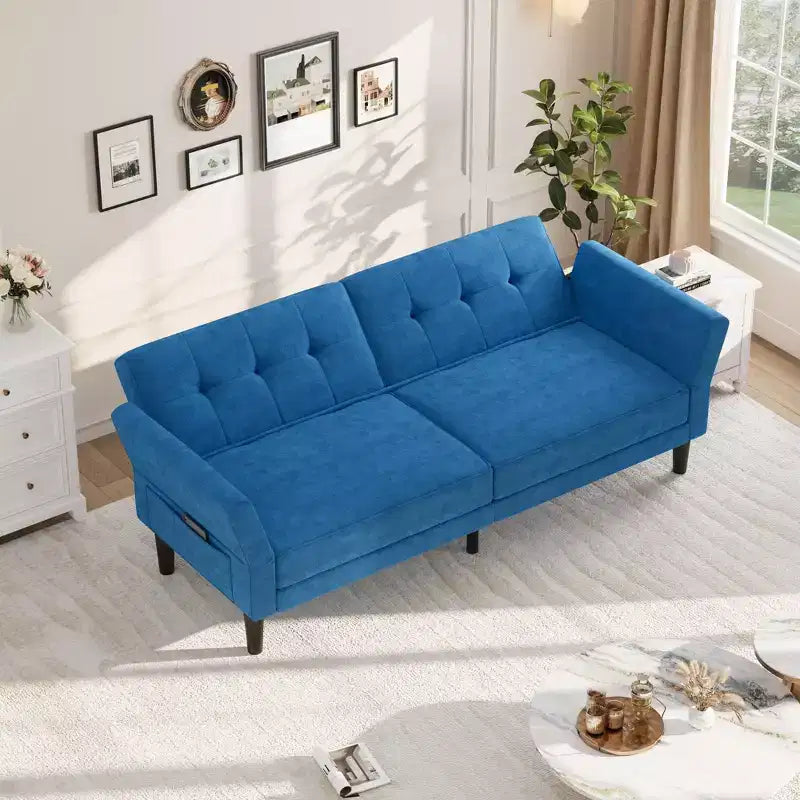 89 Inch Futon Sofa Bed, Modern Sleeper Couch with Adjustable Backrest & Armrest, Convertible Futon Couch for Living Room, Bedroom, Apartments