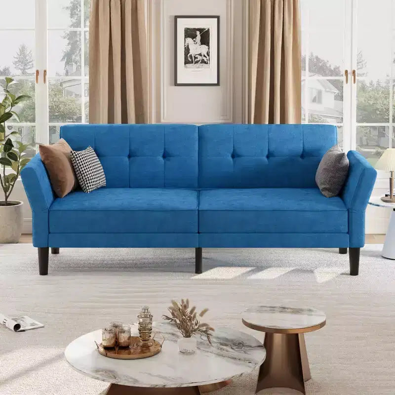 89 Inch Futon Sofa Bed, Modern Sleeper Couch with Adjustable Backrest & Armrest, Convertible Futon Couch for Living Room, Bedroom, Apartments