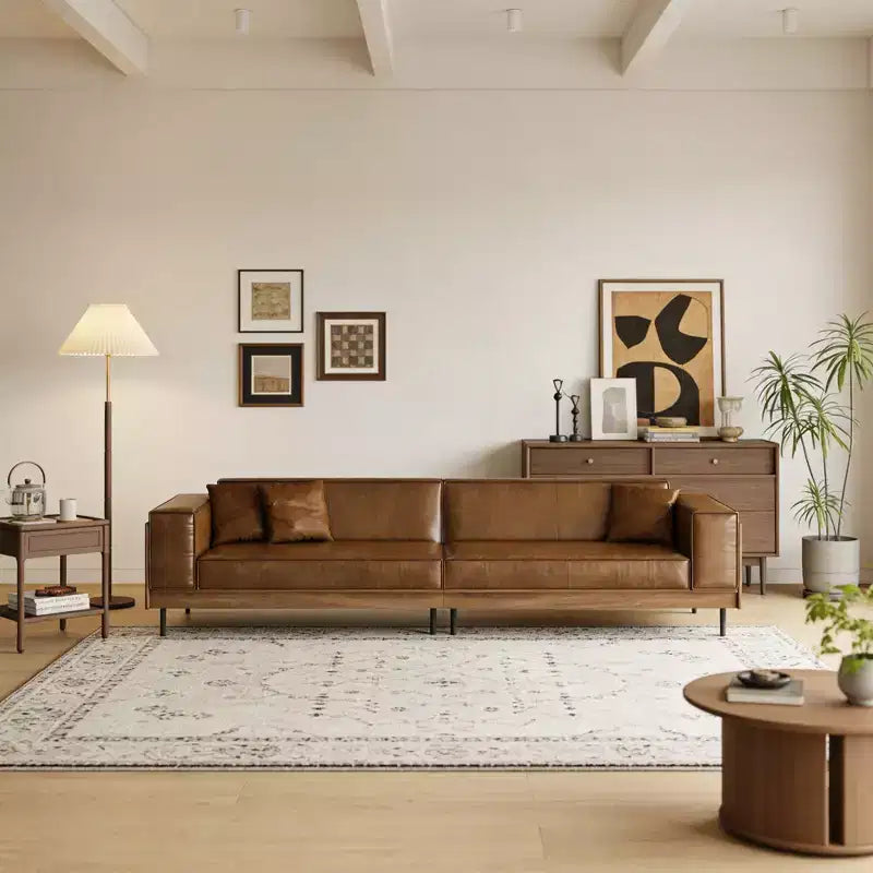 Canapé en cuir ciré à l'huile de luxe Luck Live Mid-Century Modern 111,81, canapé vintage haut de gamme, cadre robuste, assise confortable.